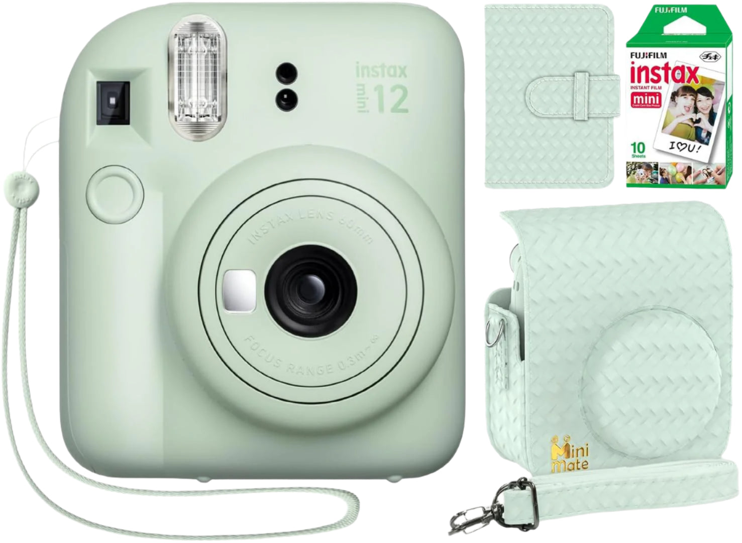 Fujifilm Instax Mini 12 Blossom, 10Sheet & Case & Album, Mint Green