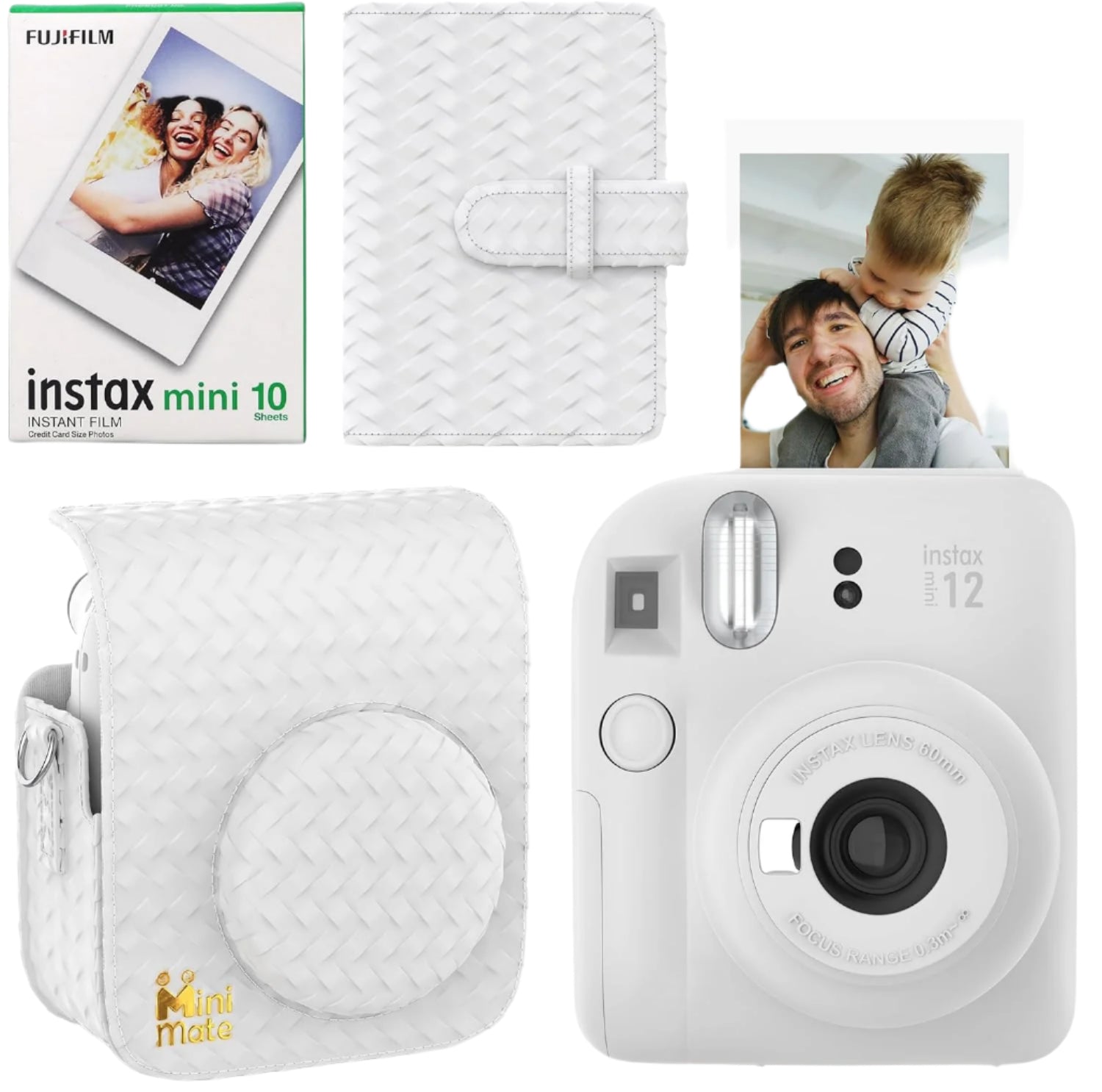 Fujifilm Instax Mini 12 Blossom, 10Sheet & Case & Album, Clay White