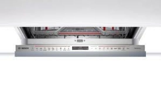 Silver Bosch dishwasher on a white background