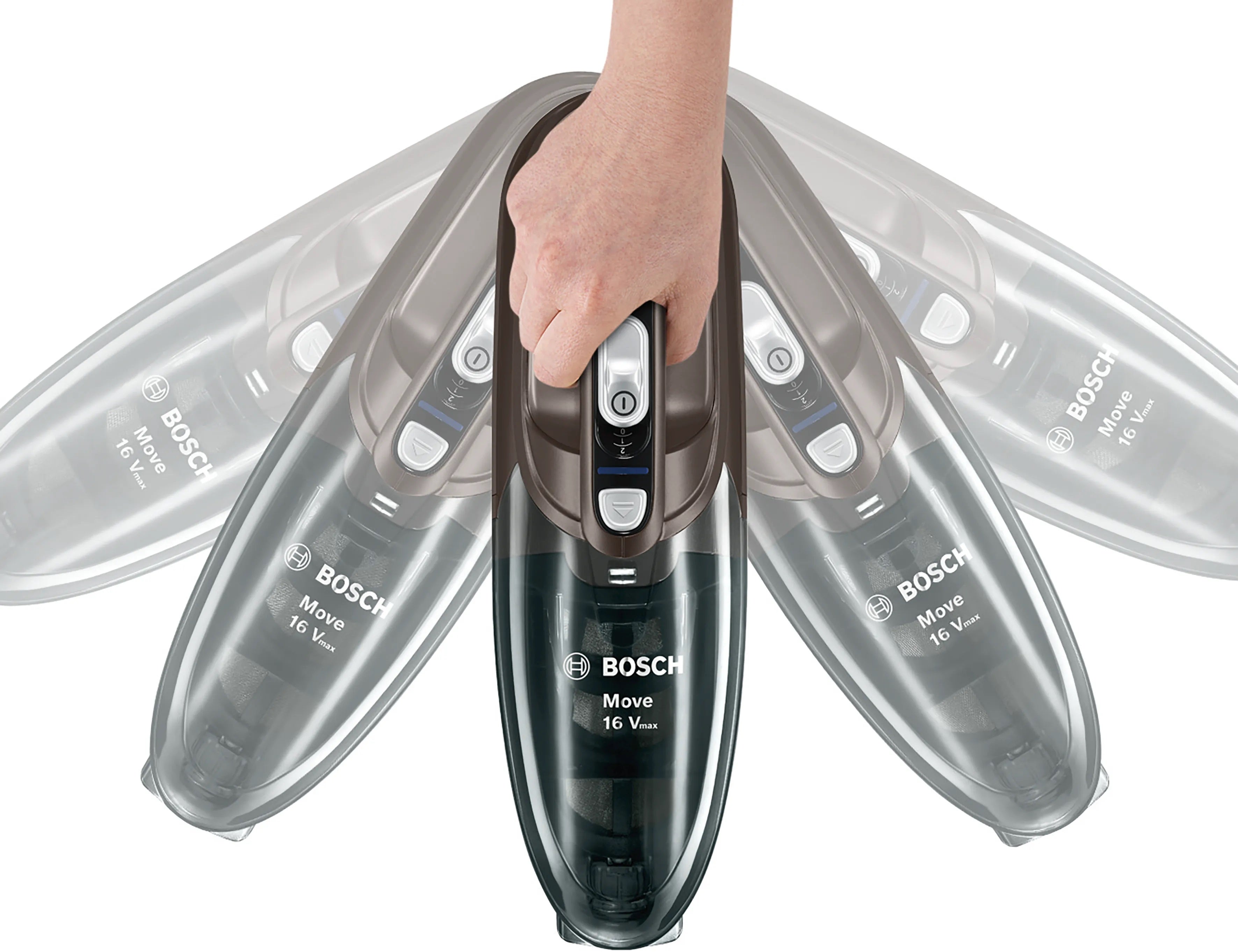 Bosch vacuum cleaner with clear dust bags on a white background