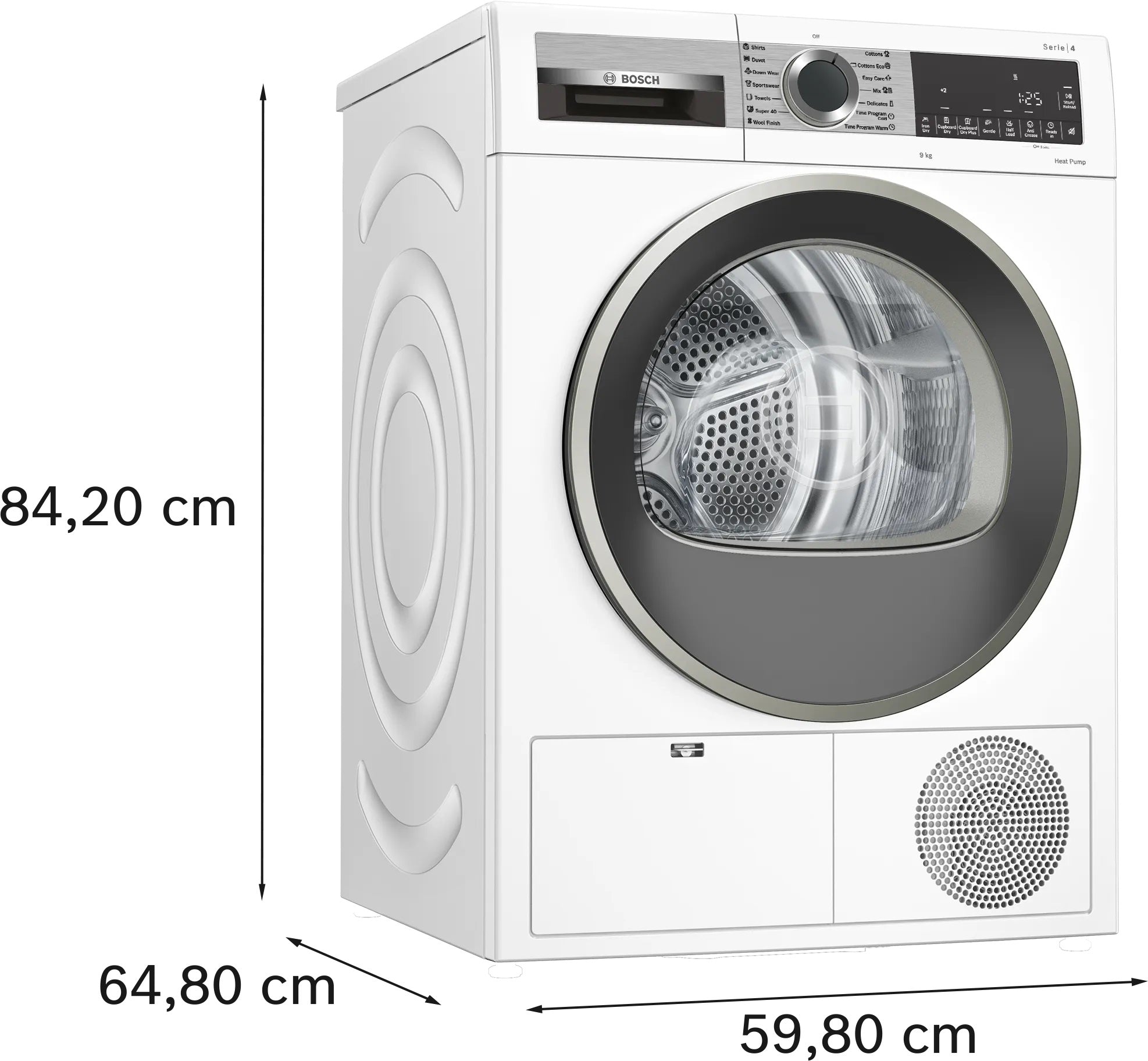 مجفف بوش بنظام مضخة الحرارة (Heat Pump) وتصنيف A++، 14 برنامج، سعة 9 كجم، أبيض