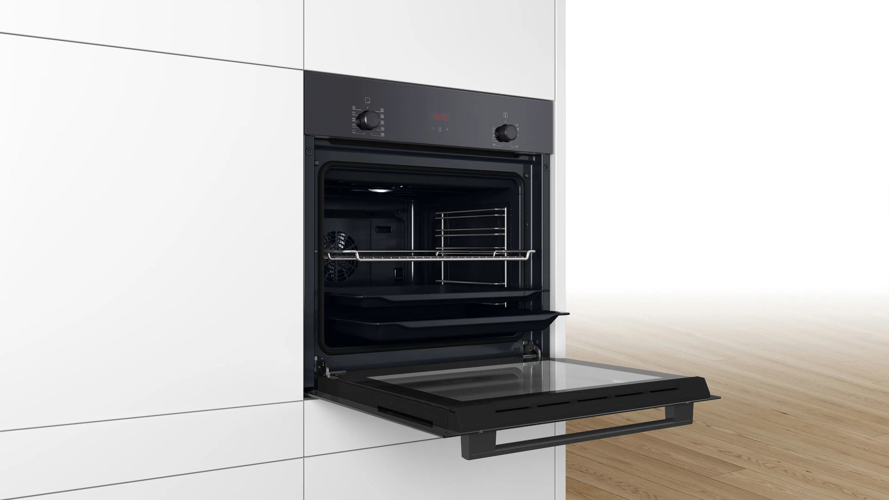Bosch Built in Oven, 60*60Cm, Series 2, Full Safety, 66Lit, Red LED Display, Black Bosch Built in Oven, 60*60Cm, Series 2, Full Safety, 66Lit, Red LED Display, Black