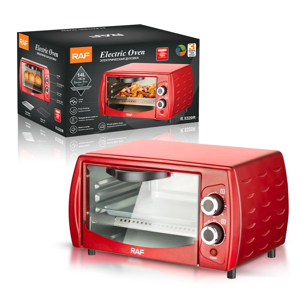 R.5320R  / RAF Electric Oven , 850W , 14L , Visual Glass Door ,Red 850 WATT / BLACK