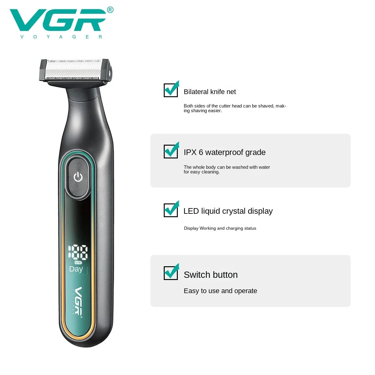 V-360 / VGR Full Body Washable Blade shaver shaver / Wet & Dry / BLACK