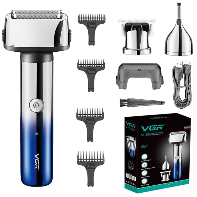 V-365 / VGR 3 IN 1 foil shaver with  LED Display shaver / 3 in 1 / BLACK