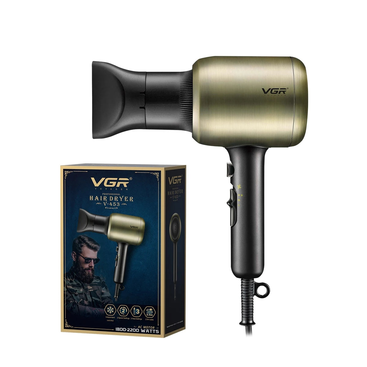 V-453 / VGR Hair dryer 2200watt with Overheating Protection hair Dryer / 2200 watt / BLACK