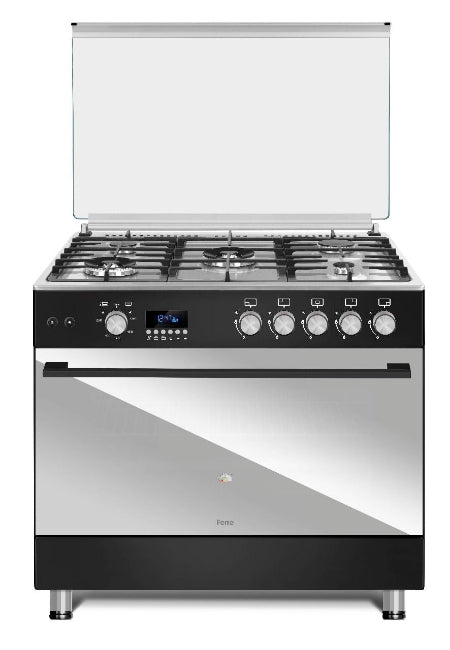 Ferre Gas Oven Full Safety, Digital Timer, 3Fans, 3Turbo, 90*60Cm, 2Normal Burner, Stainless Steel