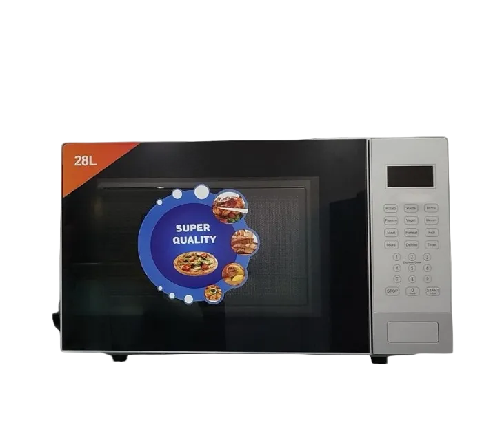 Microwave oven with 'Super Quality' label on a white background