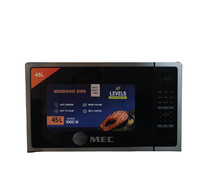 Microwave oven with digital display on a white background