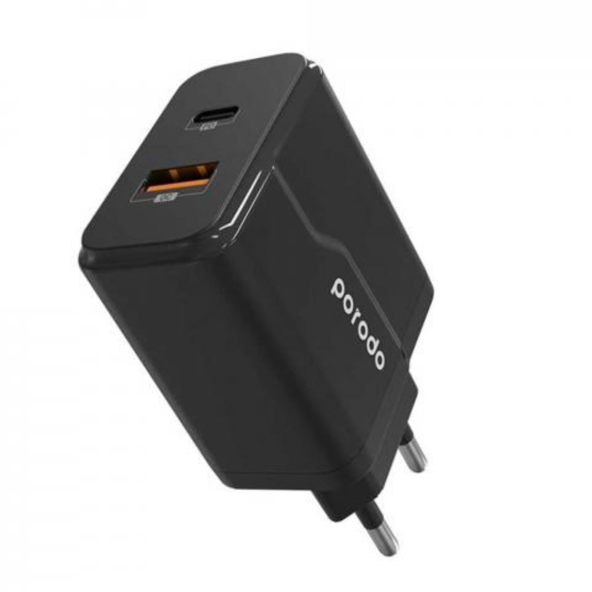 PD-18PDEUL-BK/Porodo PD & QC Wall Charger 20W EU Porodo PD & QC Wall Charger 20W EU Includes Braided CHARGER / Black / N/A