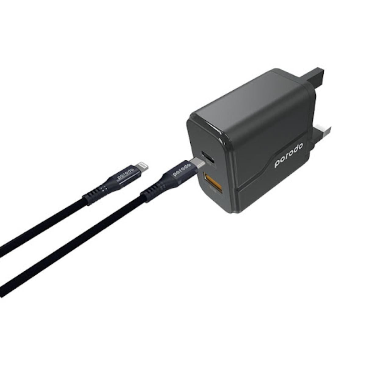 PD-18PDUK-BK/Porodo PD & QC Wall Charger 18W Charge  Porodo PD & QC Wall Charger 18W Charge 0%-60% i CHARGER / Black / N/A