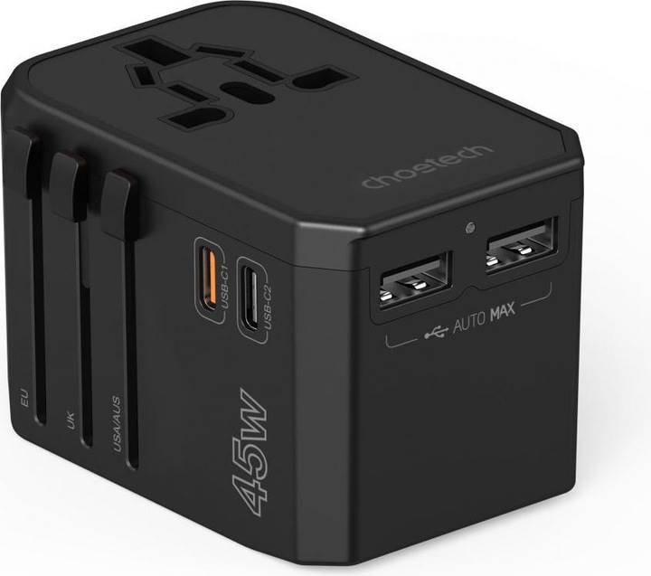 PD6045/Choetech Travel Charger with US EU UK AU Plugs-45 W, GaN Technology