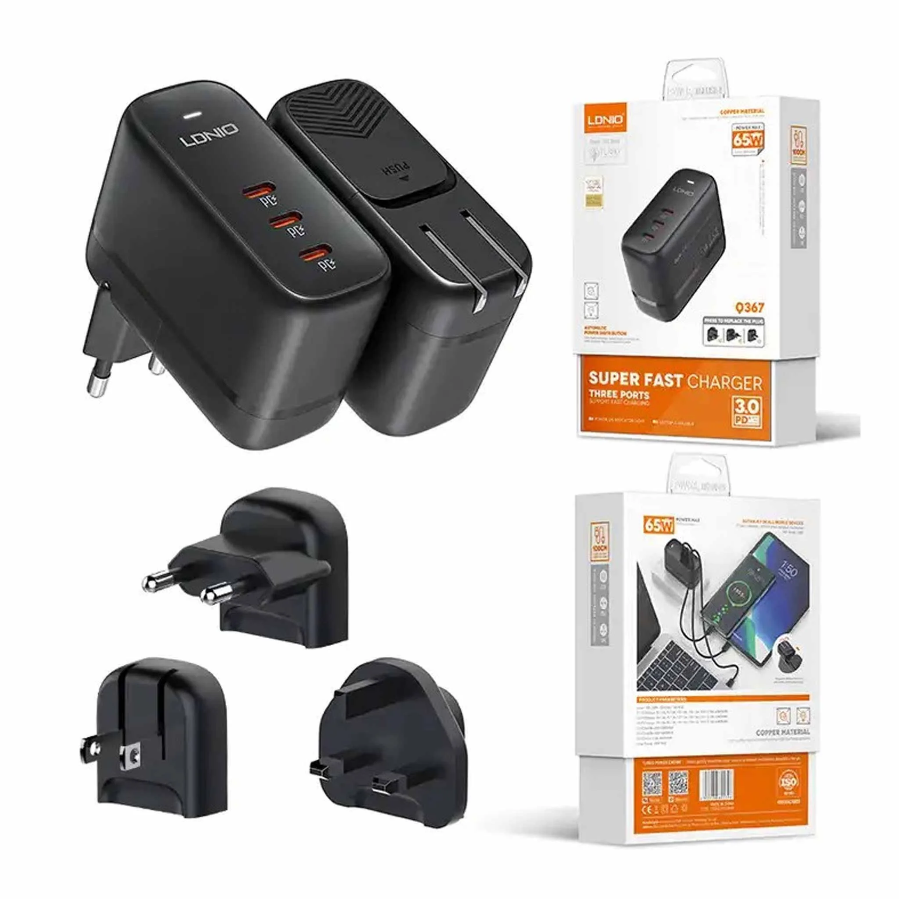 Ldnio Fast Charging Protocols, 65Watts, Black Ldnio Fast Charging Protocols, 65Watts, Black