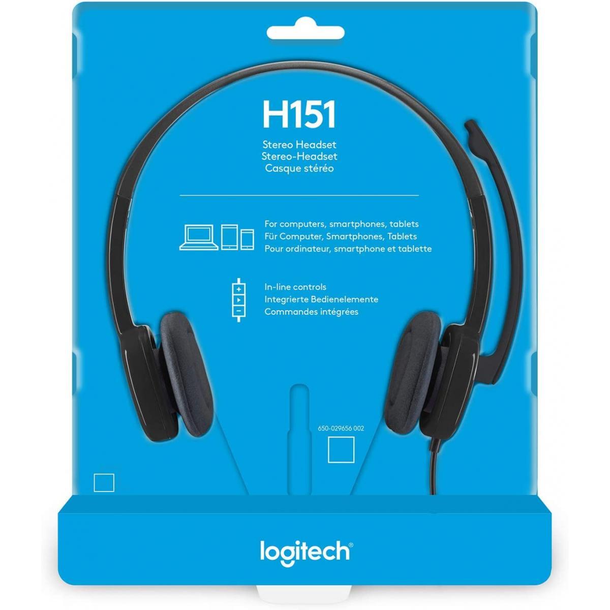 H151/Logitech  Headset - H151/Microphone Type: Bi-directional Input Impedance: 22 Ohms Single 3.5mm HEADPHONE / Black / Wired