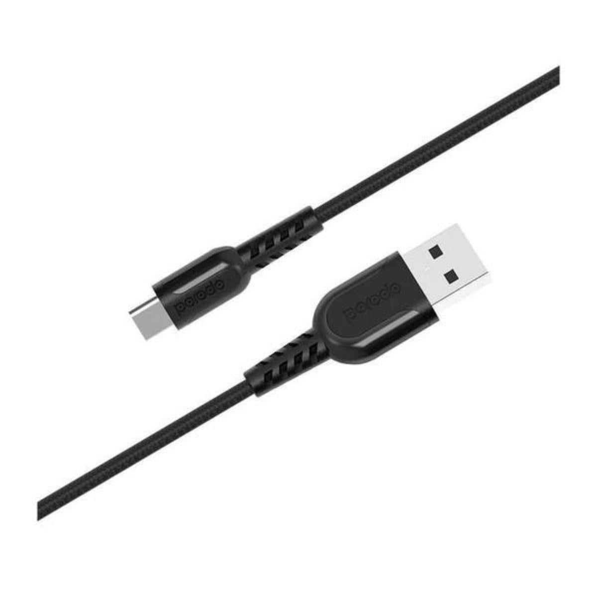 Porodo Metal Braided Type-C Cable Metal Braided Type-C Cable 3A 1.2M Black Usb-A To