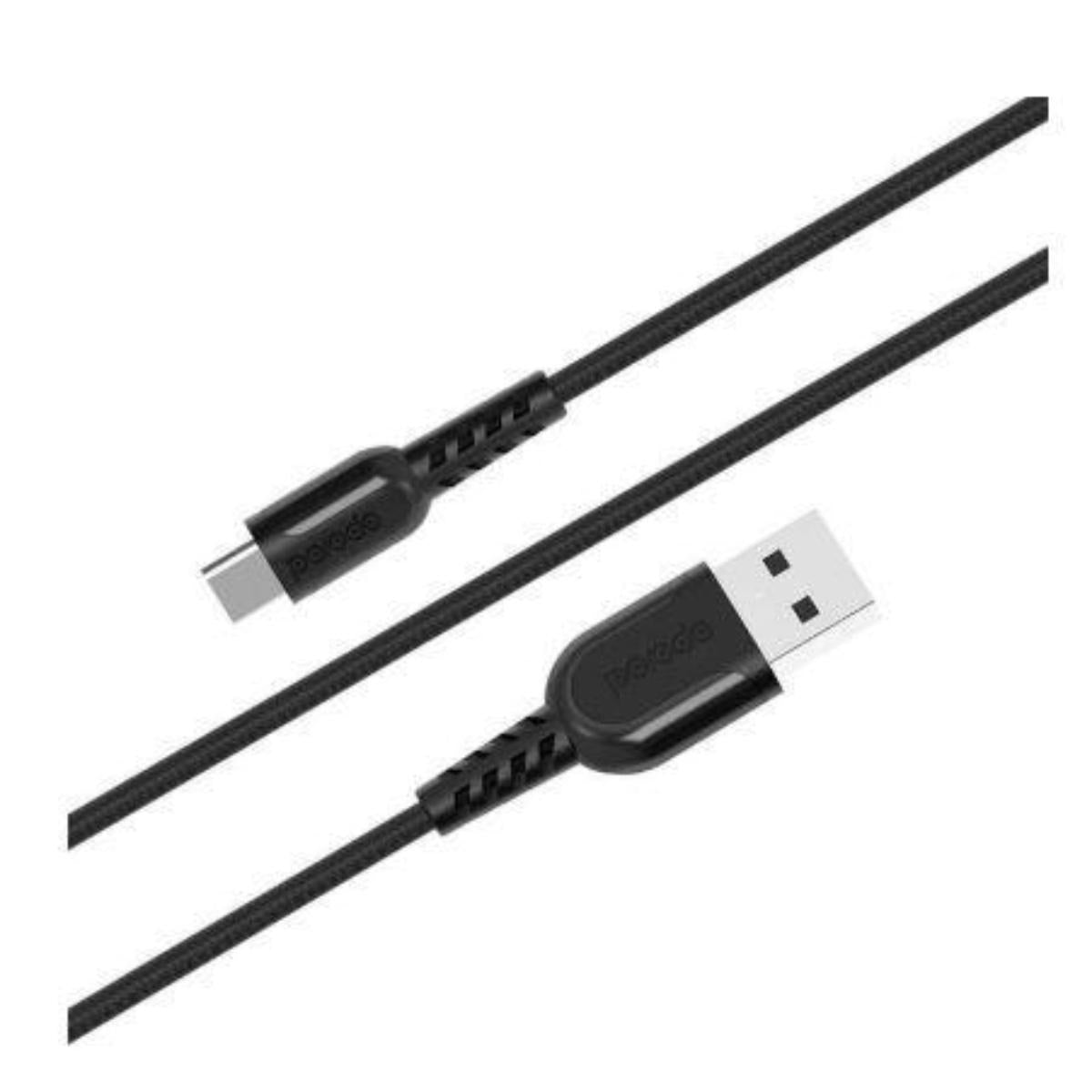 Porodo Metal Braided Type-C Cable Metal Braided Type-C Cable 3A 2.4M Black Usb-A T