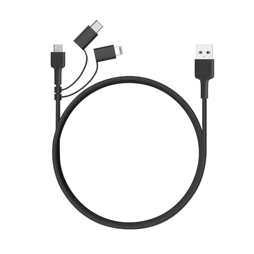 CB-BAL5/Aukey  3 In 1 MFI Lightning Cable With Micro USB & USB C Cable BLACK Cable / Black / N/A