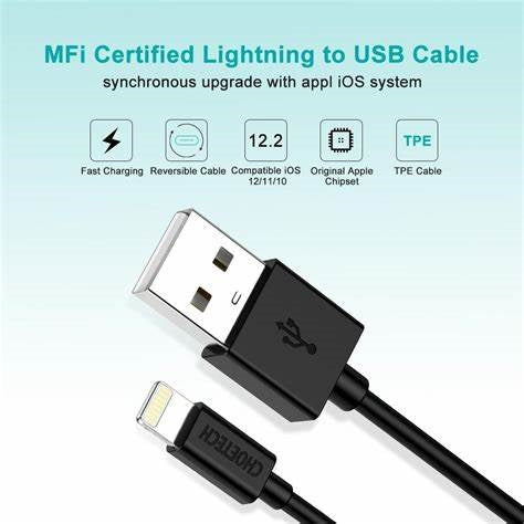 IP0027/Choetech 1.8m MFI usb to lightening cable black Cable / Black / N/A