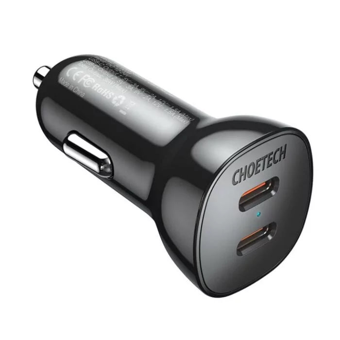 TC0008/Choetech Dual USB-C Fast Car Charger 40W black CHARGER / Black / N/A