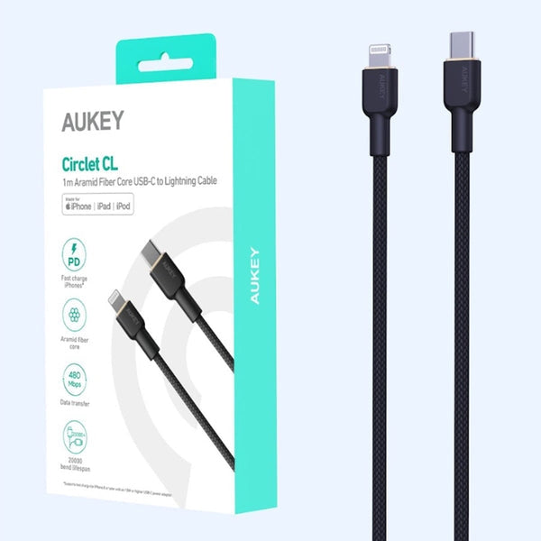 CB-CL2/Aukey  MFI Braided Nylon USB C To Lightning Cable - 2 Meter BLACK Cable / Black / N/A