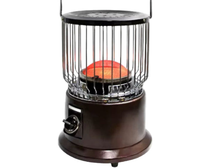 Portable heater with a glass cage on a white background