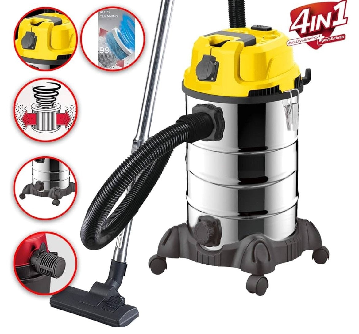 Spark Drum Vacuum Cleaner, 2 IN 1, Wet & Dry, 15Lit, 1400Watts, Silver