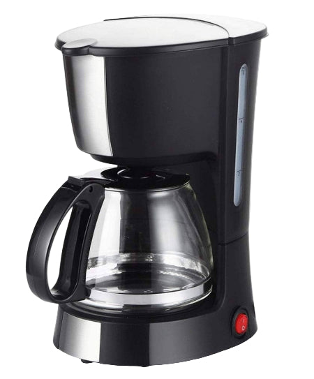 Black and silver coffee maker on a white background