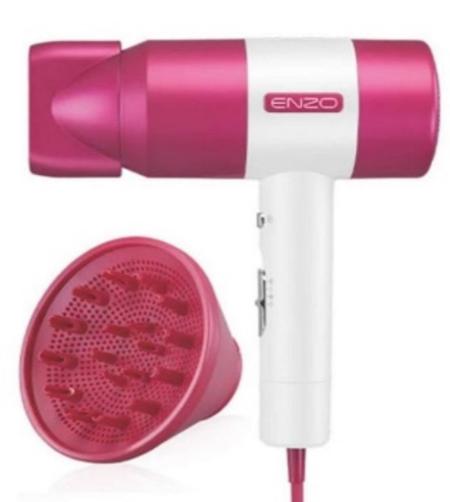 Enzo Hair Dryer & Curler Travel Kit, White & Pink