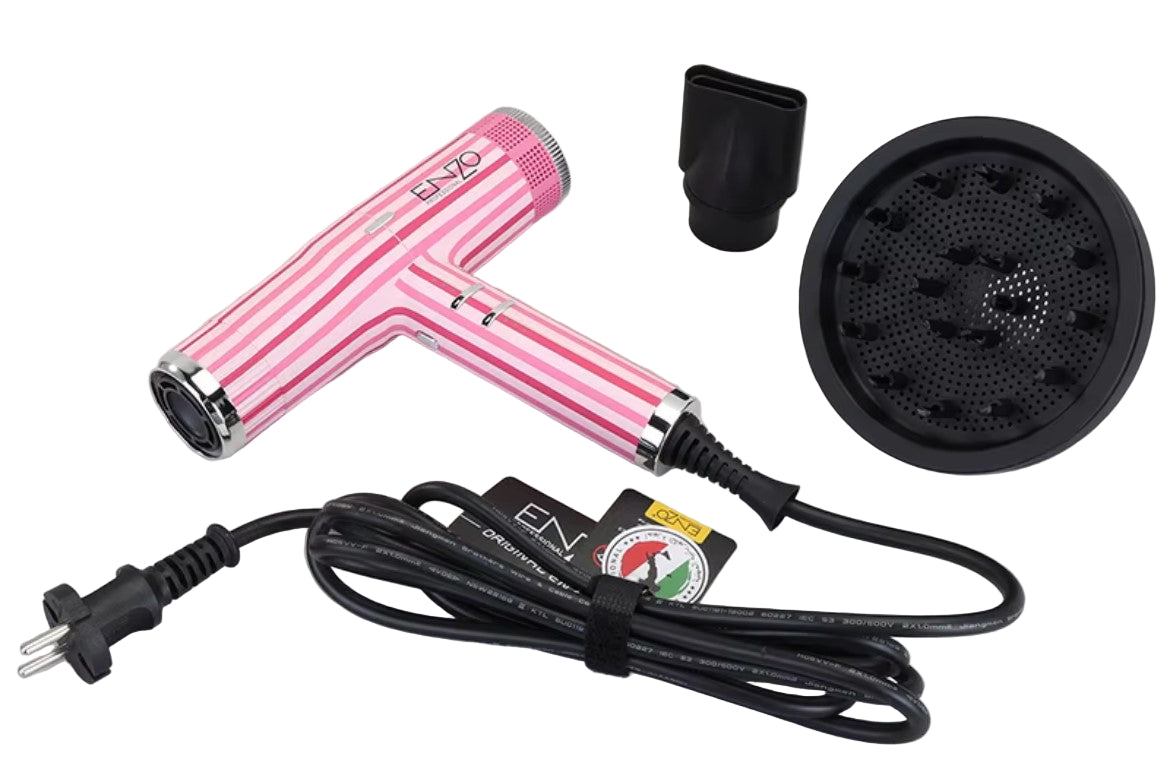 Enzo Hair Dryer with Curly, 2000Watts, Silent, Pink