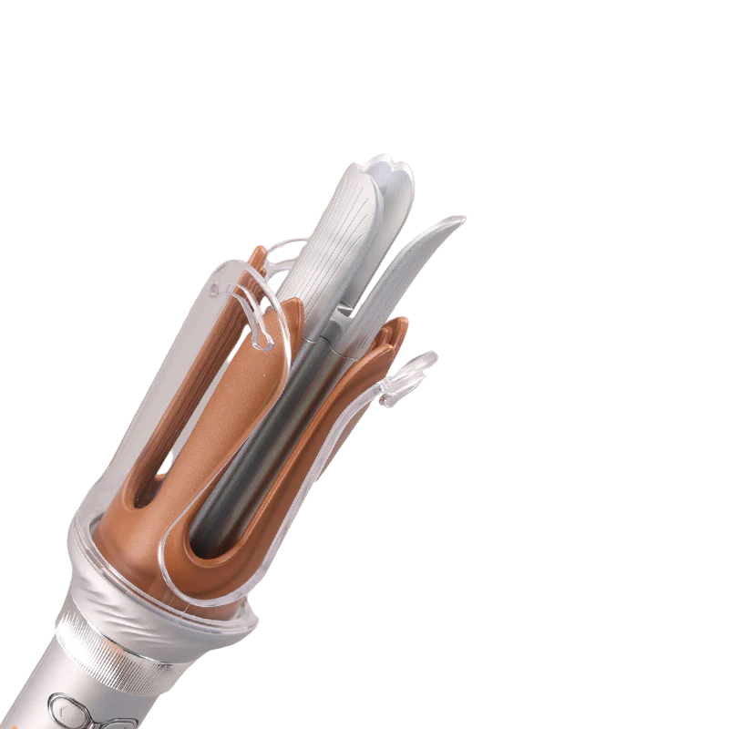 Hair straightener with clear cover on a light gray background