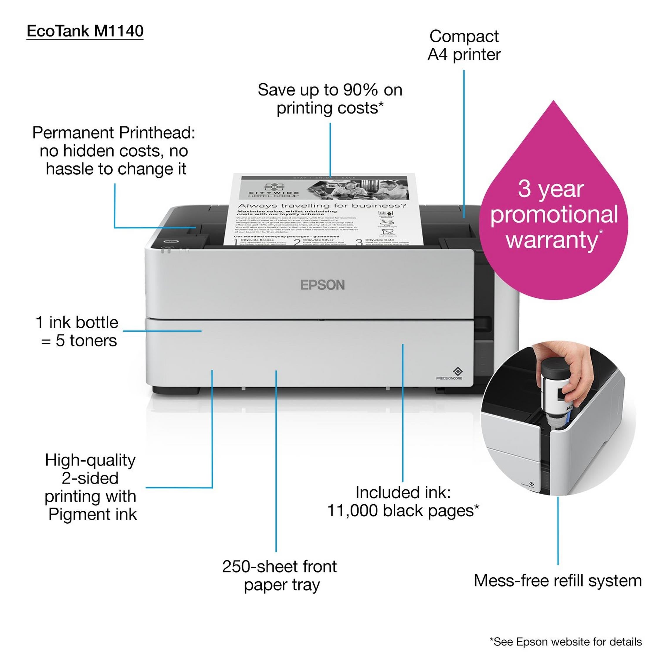 Epson EcoTank M1140 Monochrome INK-JET / PRINT / 1200 DPI