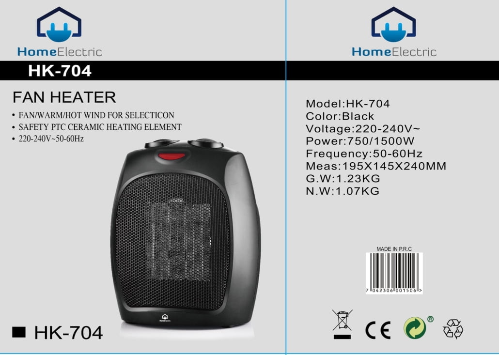 Home Electric Heater Fan, 1500Watts, Black