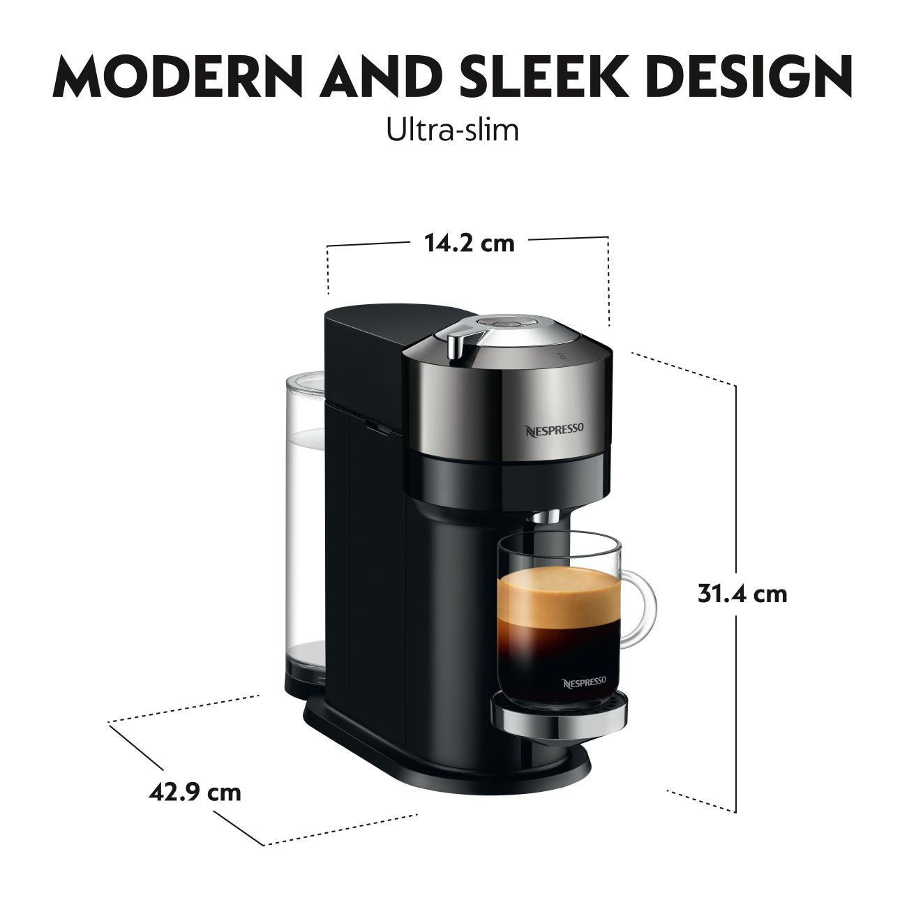 Nespresso Coffee Maker Machine - Vertuo Next Deluxe Dark Chrome