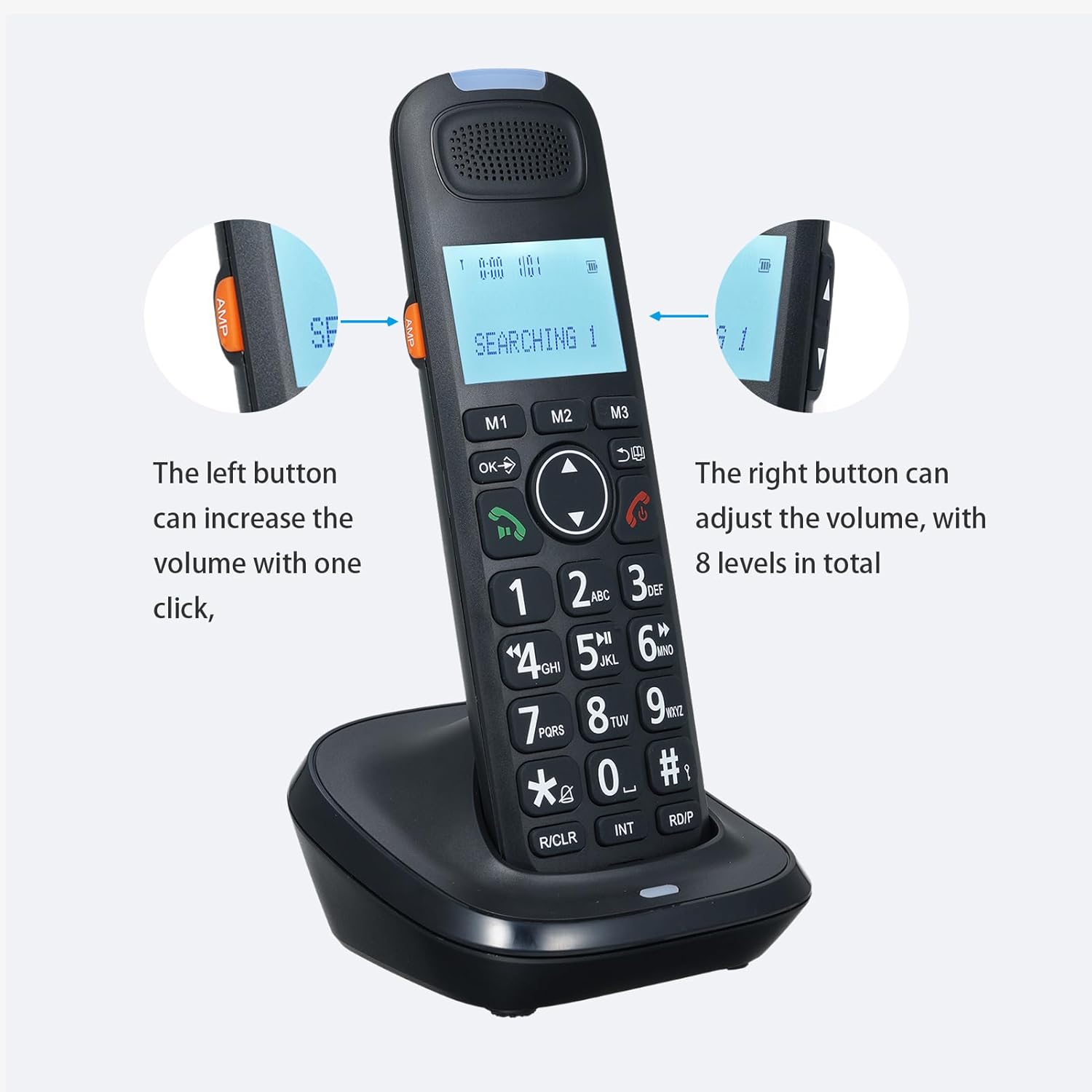 GOL NOM Expandable Phone Set Corded & Cordless Phone System, Answering Big Buttons Handset, Black