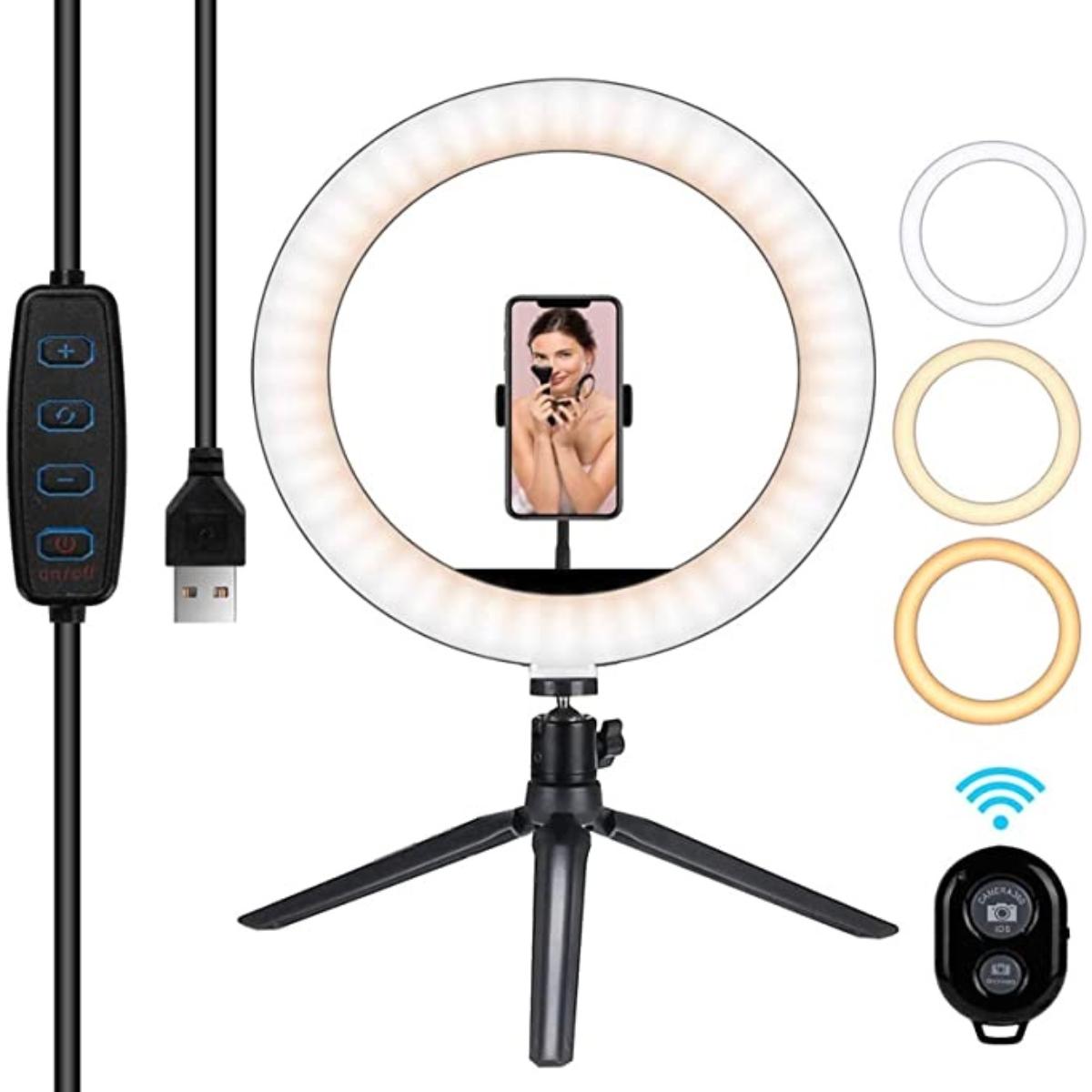 Remax Selfie Holder With Ring LightLivestream Pin And Led Set With 3 Phone Clips