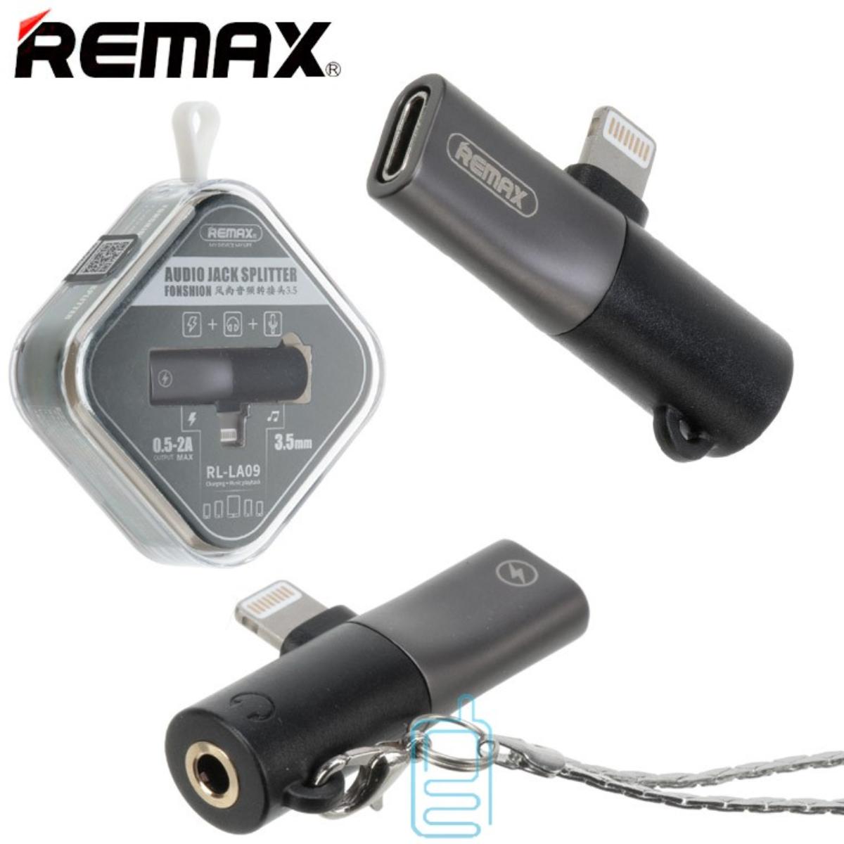 RL-LA09 /RL-LA09i REMAX 2.0A FONSHION AUDIO 3.5MM & LIGHTNING JACK SPLITTER,iPhone Audio Jack Splitt Cable / Black / N/A