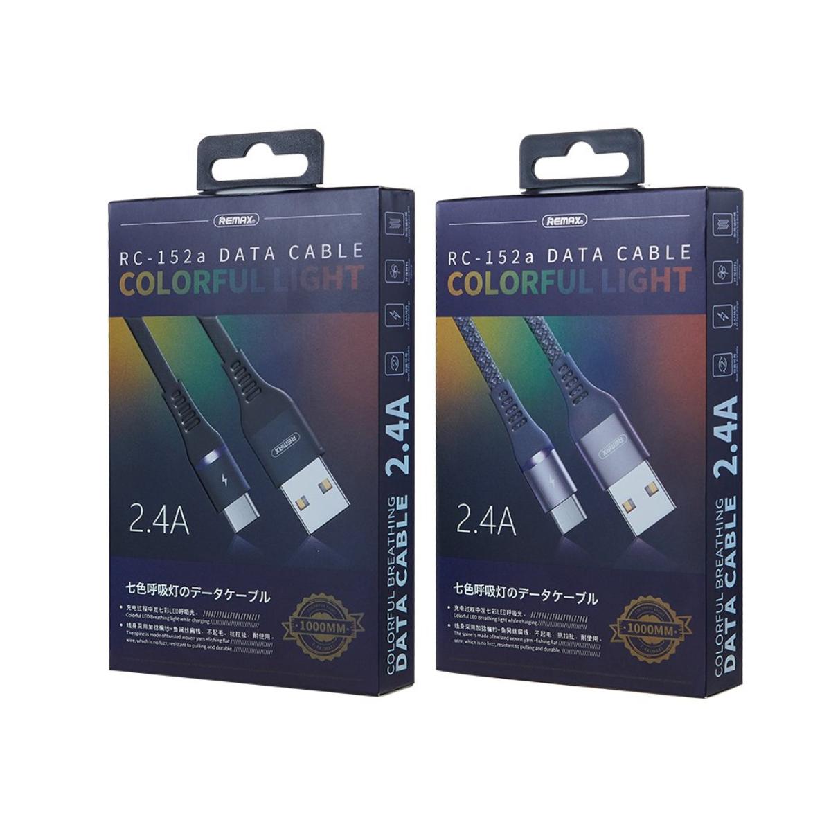 RC-152a/REMAX Cable for Type-C 2.4A Safe Quick Charge with Colorful LED Light & Fast Data Transmissi Type-C / Black / N/A