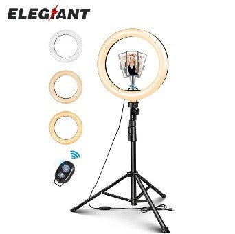 EGL-06/ELEGIANT Ring Light Tripod Stand Round LampSelfie Stick Live Stream Makeup USB  10.2" Tripod / Black / N/A