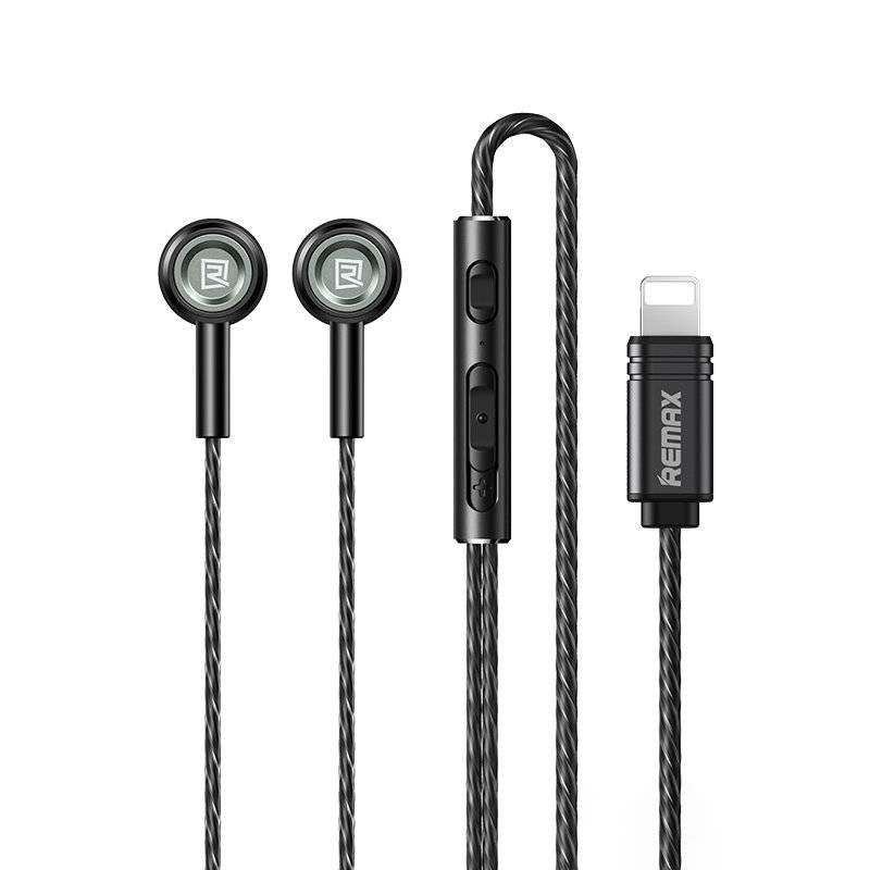 RM-598is/REMAX METAL EARPHONE (WIRED) FOR MUSIC, & CALL (1200MM) Stereo Sound Wired Headset , For IP HEADPHONE / Black / Wired