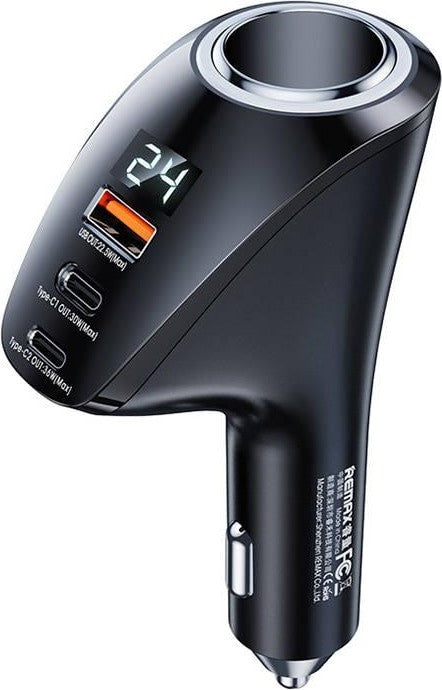 Remax Warriors Series 3 In 1 Car Digital Cigarette Lighter, 88.5Watts Pd Fast Charger, Black