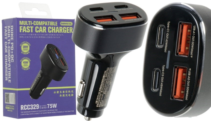 Remax Car Fast Charging Charger Adapter 75W Dual Usb Socket Port Type C Pd Qc 3.0 Rcc-329 Pen