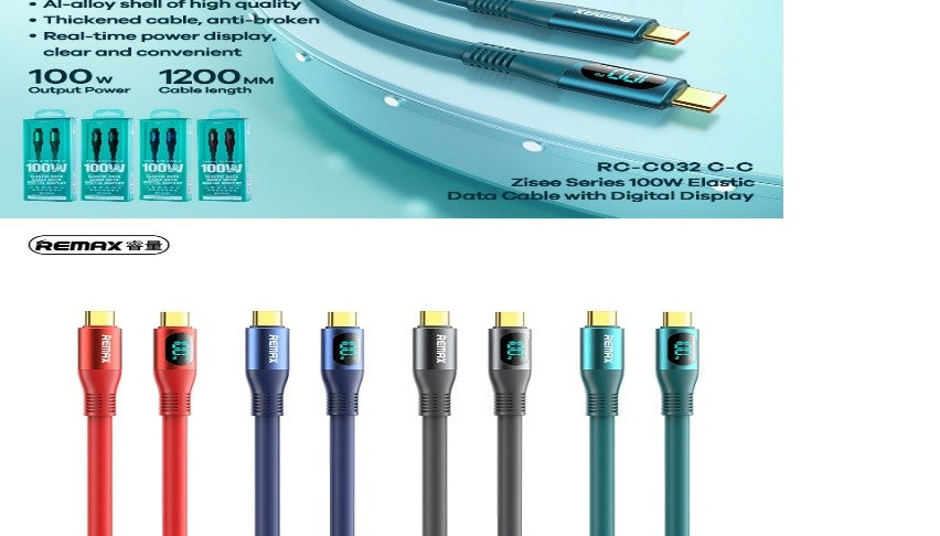 Remax Zisee Series 100W Elastic Data Cable With Digital Display Type-C To Type-C