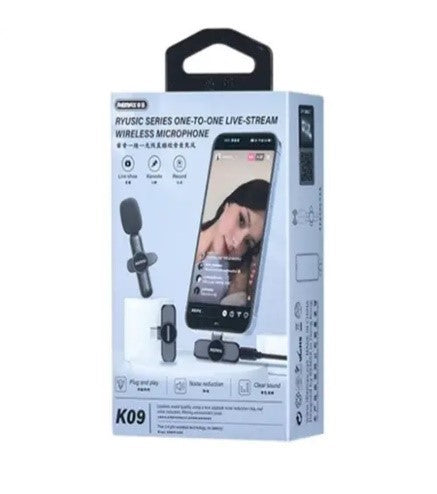 K09 iph/REMAX Ryusic Series One-to-One Live Stream Wireless Microphone -Iphone, plug and play, noise