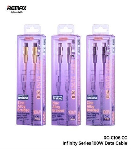 Remax Zinc Alloy Birded Fast Charging, Data Cable Type - C To Type - C, 100Watts, 1.2Mm Remax Zinc Alloy Birded Fast Charging, Data Cable Type - C To Type - C, 100Watts, 1.2Mm