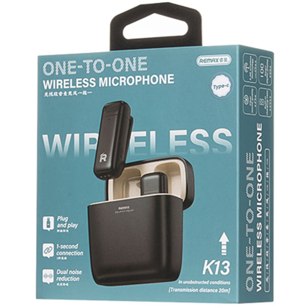 Remax Wireless Live Stream Recording Microphone Type C, 300Mah Charging Dock, Black