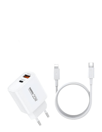 Remax Wall Charger USB A & Type C Fast Charger, 20Watts, White Remax Wall Charger USB A & Type C Fast Charger, 20Watts, White