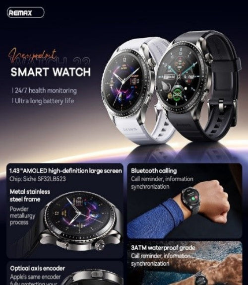 REMAX Smart Watch Support Bluetooth Calling l 100+ Sports Mode l Health Monitoring