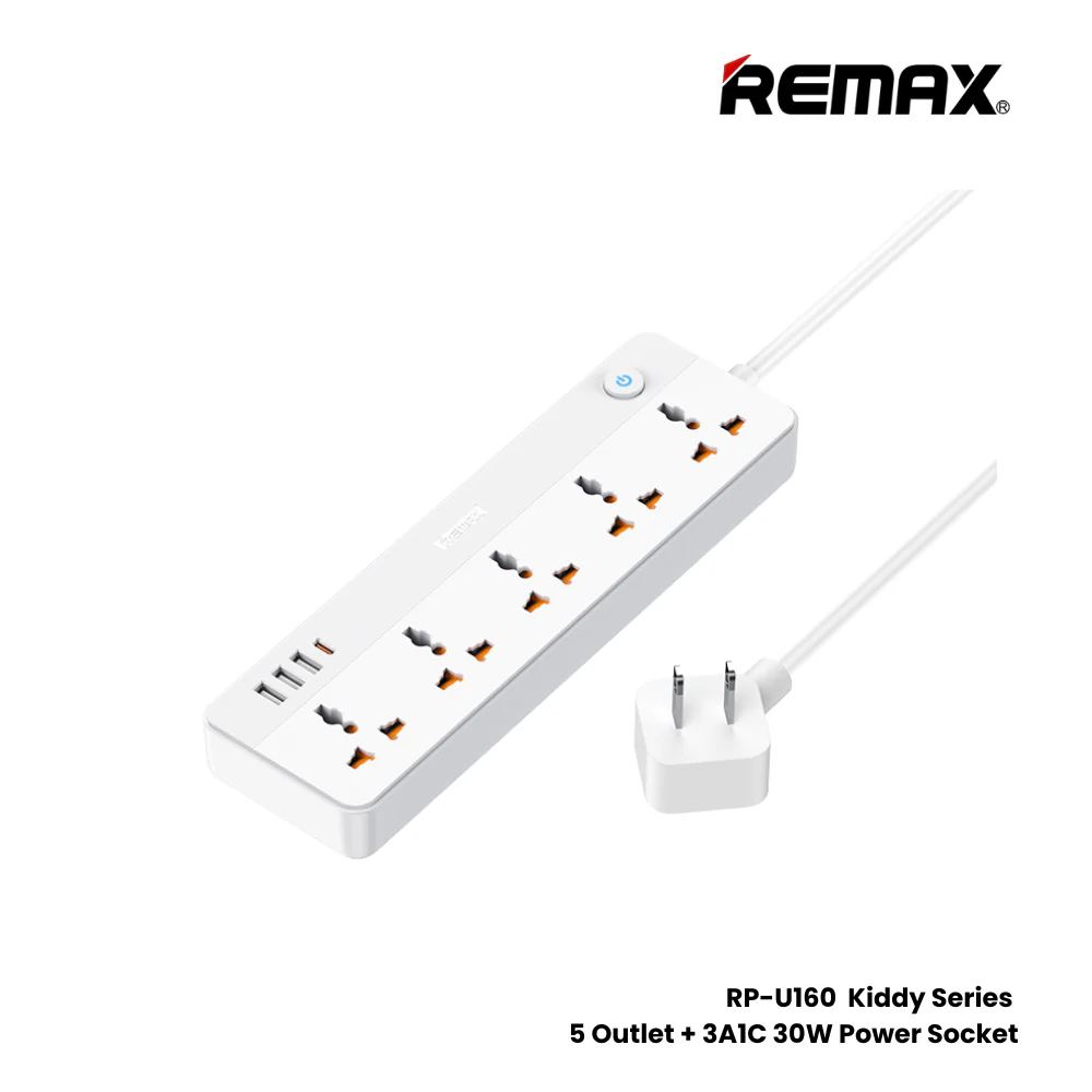 Remax Kiddy Adapter 30Watts, 5 Outlet, 1.5Mm, White