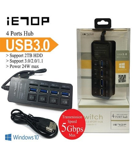 IETOP 4 Port USB HUB 3.1 Splitter High Speed with On/Off Switch Multi port 4 Port USB HUB 3.1