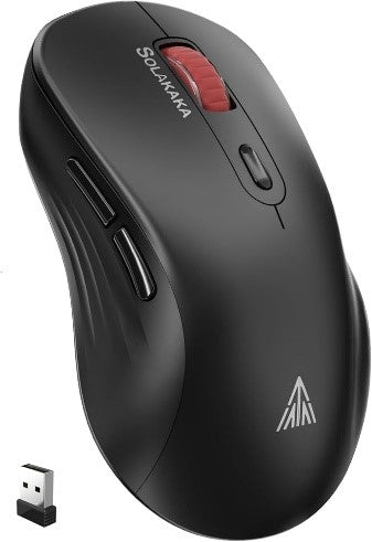 Solakaka Mouse Adjustable, Silent Dual Mode, Bluetooth, Rechargeable, Black